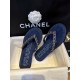 Chanel Deep Blue Denim Chain Link Thong Sandals: Washed Denim Upper with Latex Platform + Super Comfortable IP Molded Sole