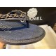 Chanel Deep Blue Denim Chain Link Thong Sandals: Washed Denim Upper with Latex Platform + Super Comfortable IP Molded Sole