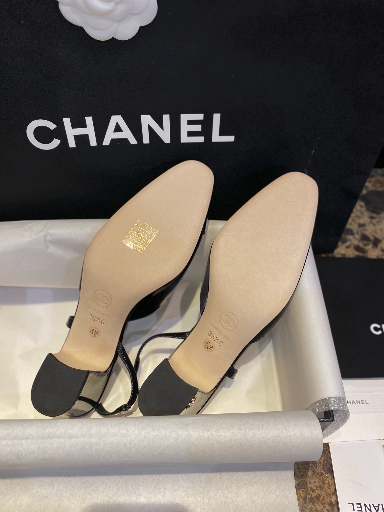 Chanel Glossy Patent Leather Slingback High Heels: Ultra-Black, Ultra-Shiny, and Ultra-Soft So Black Leather, with Pure Steel Hardware and Italian Leather Sole