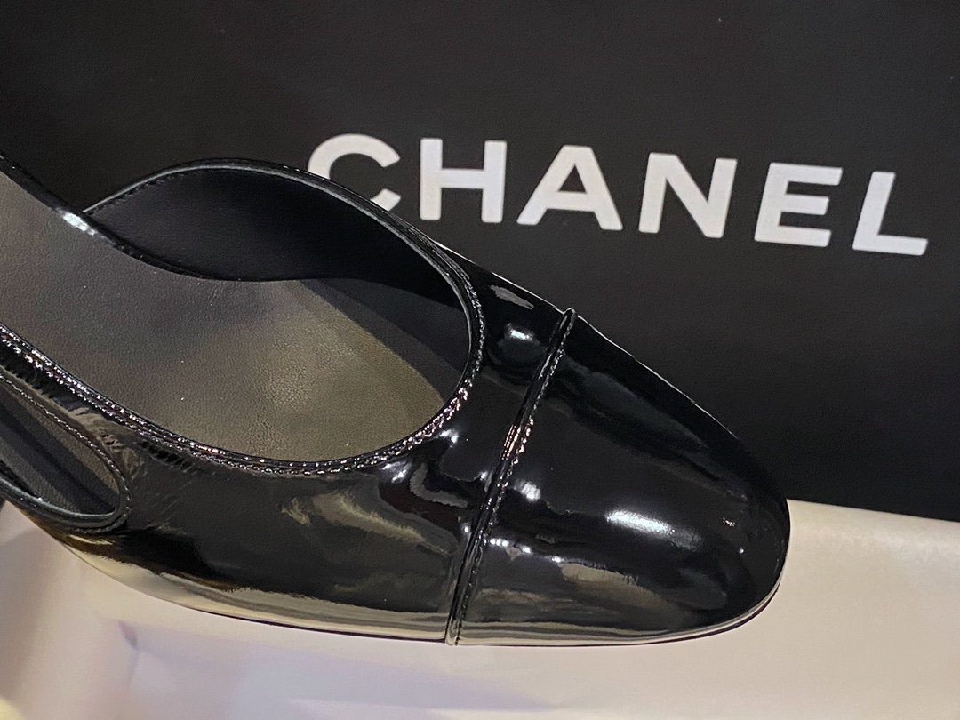 Chanel Glossy Patent Leather Slingback High Heels: Ultra-Black, Ultra-Shiny, and Ultra-Soft So Black Leather, with Pure Steel Hardware and Italian Leather Sole