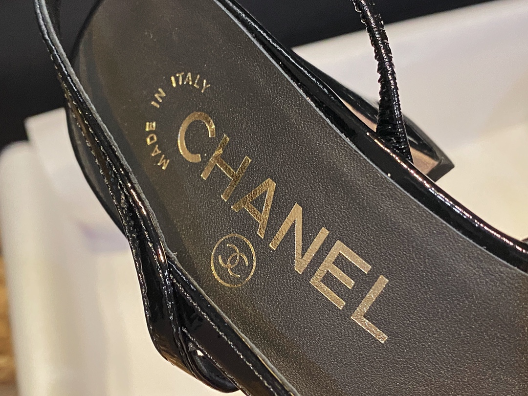 Chanel Glossy Patent Leather Slingback High Heels: Ultra-Black, Ultra-Shiny, and Ultra-Soft So Black Leather, with Pure Steel Hardware and Italian Leather Sole