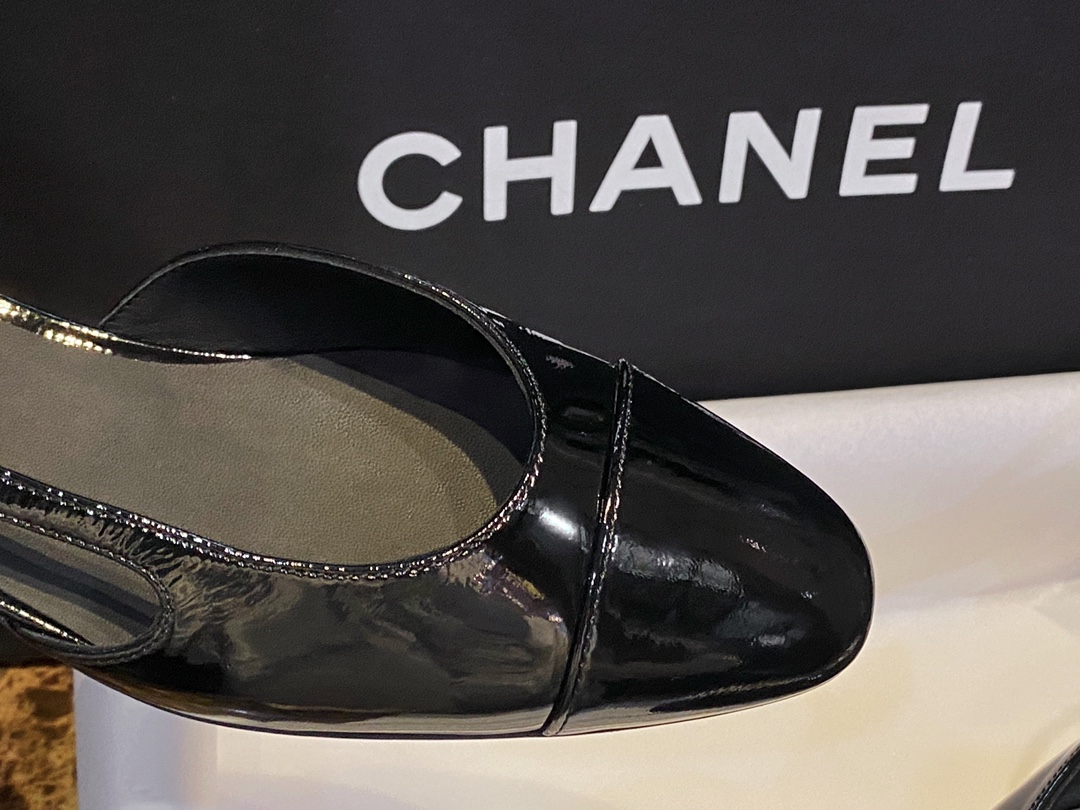 Chanel Patent Leather Slingback Flats: Imported Calfskin Patent Leather with Sheepskin Lining, Clear Inner Code and Toe Imprint