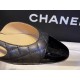 Chanel Black Diamond Pattern Flat Slingback: Imported Lamb Leather with Patchwork Cow Patent Leather Toe, 