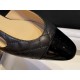 Chanel Black Diamond Pattern Flat Slingback: Imported Lamb Leather with Patchwork Cow Patent Leather Toe, 