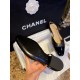 Chanel Black Diamond Pattern Flat Slingback: Imported Lamb Leather with Patchwork Cow Patent Leather Toe, 