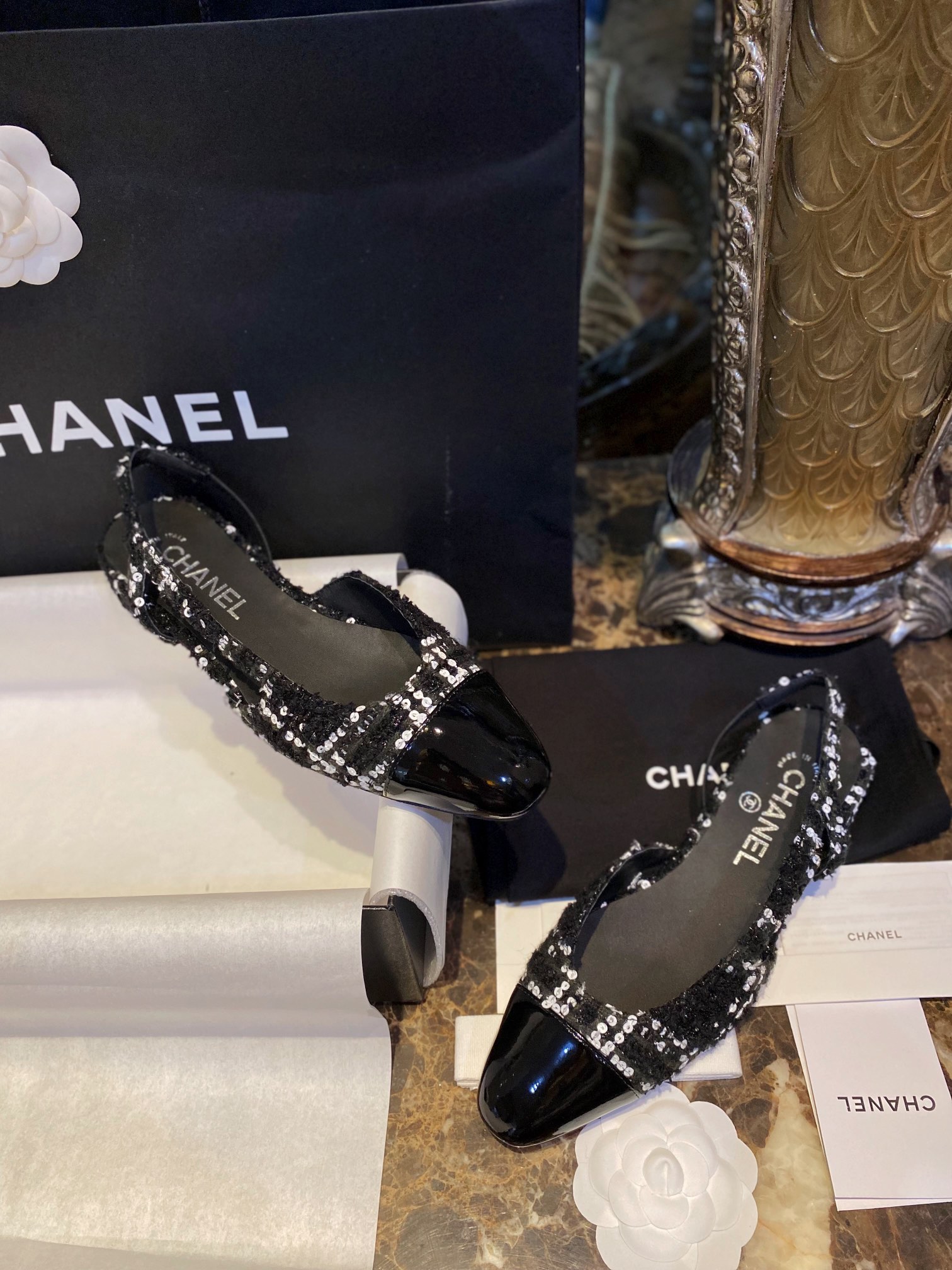 Chanel Woolen Glitter Flat Slingbacks