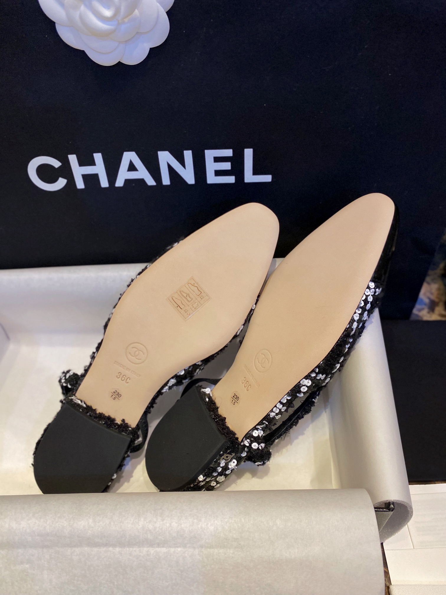 Chanel Woolen Glitter Flat Slingbacks