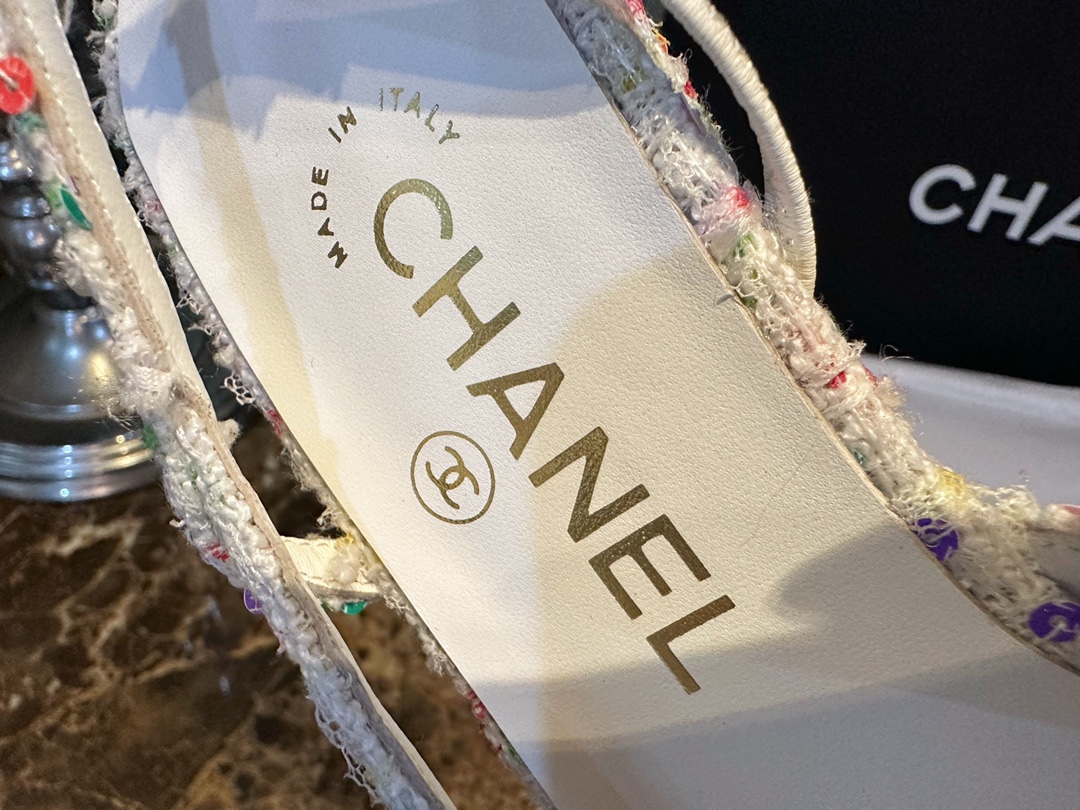 Chanel Lamb Leather Sequin Tweed Flat Slingback with Low Heel Height