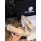 Chanel Apricot Lamb Skin Elastic Wool Flat Shoes, Silk Satin Wool Flower Patch Apricot Head Design