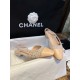 Chanel Apricot Lamb Skin Elastic Wool Flat Shoes, Silk Satin Wool Flower Patch Apricot Head Design