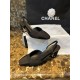 Chanel Black Glitter High Heel Sandals with Back Strap