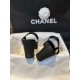 Chanel Black Glitter High Heel Sandals with Back Strap