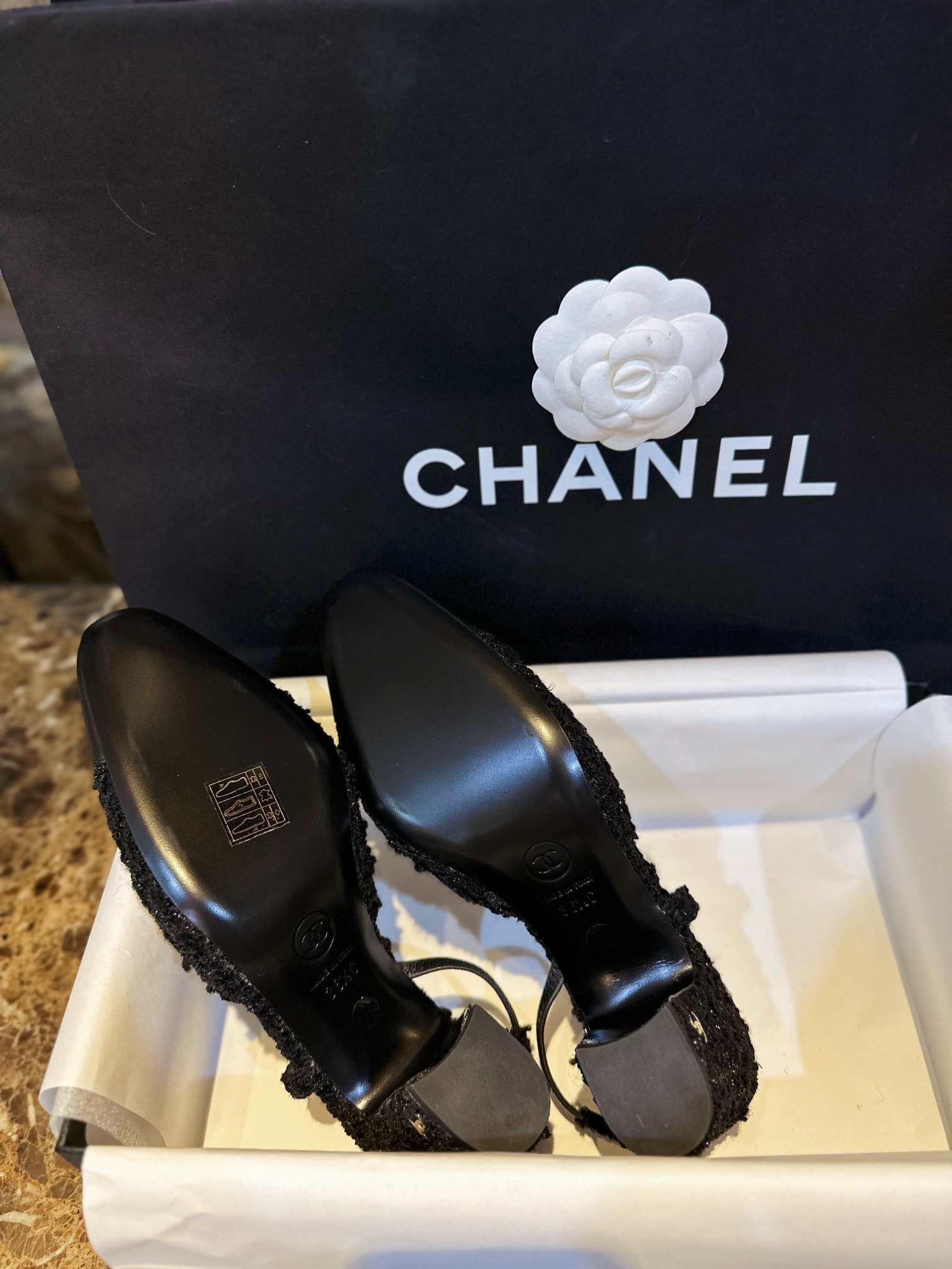 Chanel Black Glitter Tweed High Heel 