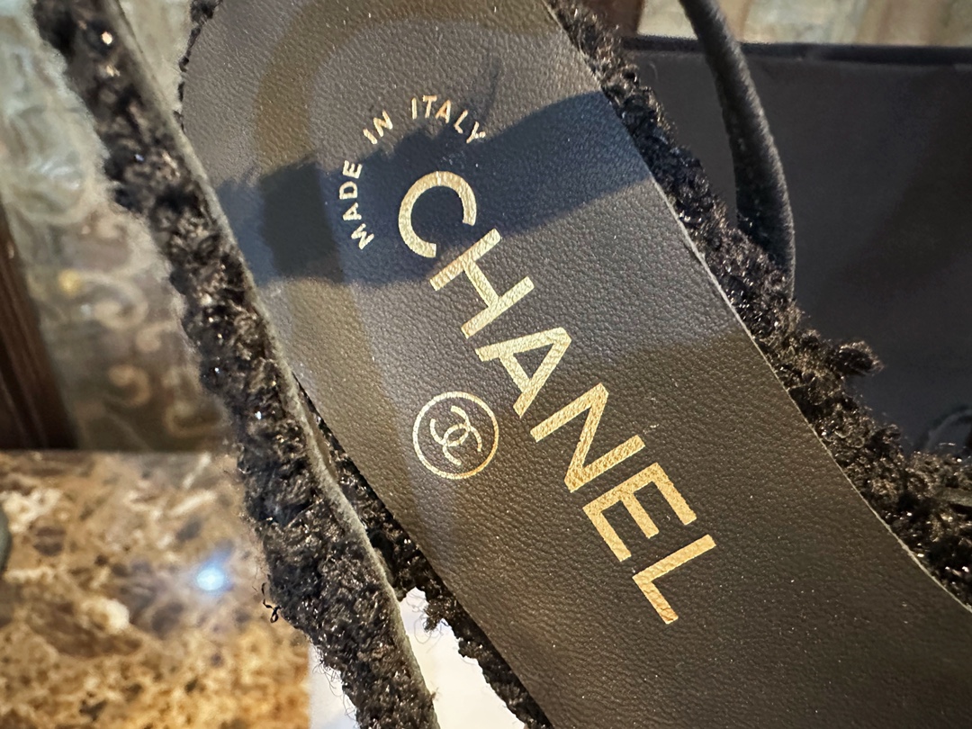 Chanel Black Glitter Tweed High Heel 