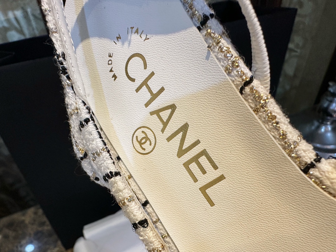 Chanel Gold Thread Tweed Flat Slingback 