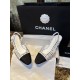 Chanel Elegant High Heels with Classic Satin and Gold Thread Tweed, Sheepskin Lining, Genuine Leather Sole, Embossed Gold Hardware