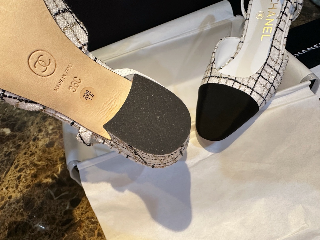 Chanel Elegant High Heels with Classic Satin and Gold Thread Tweed, Sheepskin Lining, Genuine Leather Sole, Embossed Gold Hardware