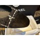 Chanel  Camellia Pattern Flat Shoes with Black and White Grids, Embellished with Sparkling Tweed, Cozy Sheepskin Lining, and Italian Imported Leather Sole.