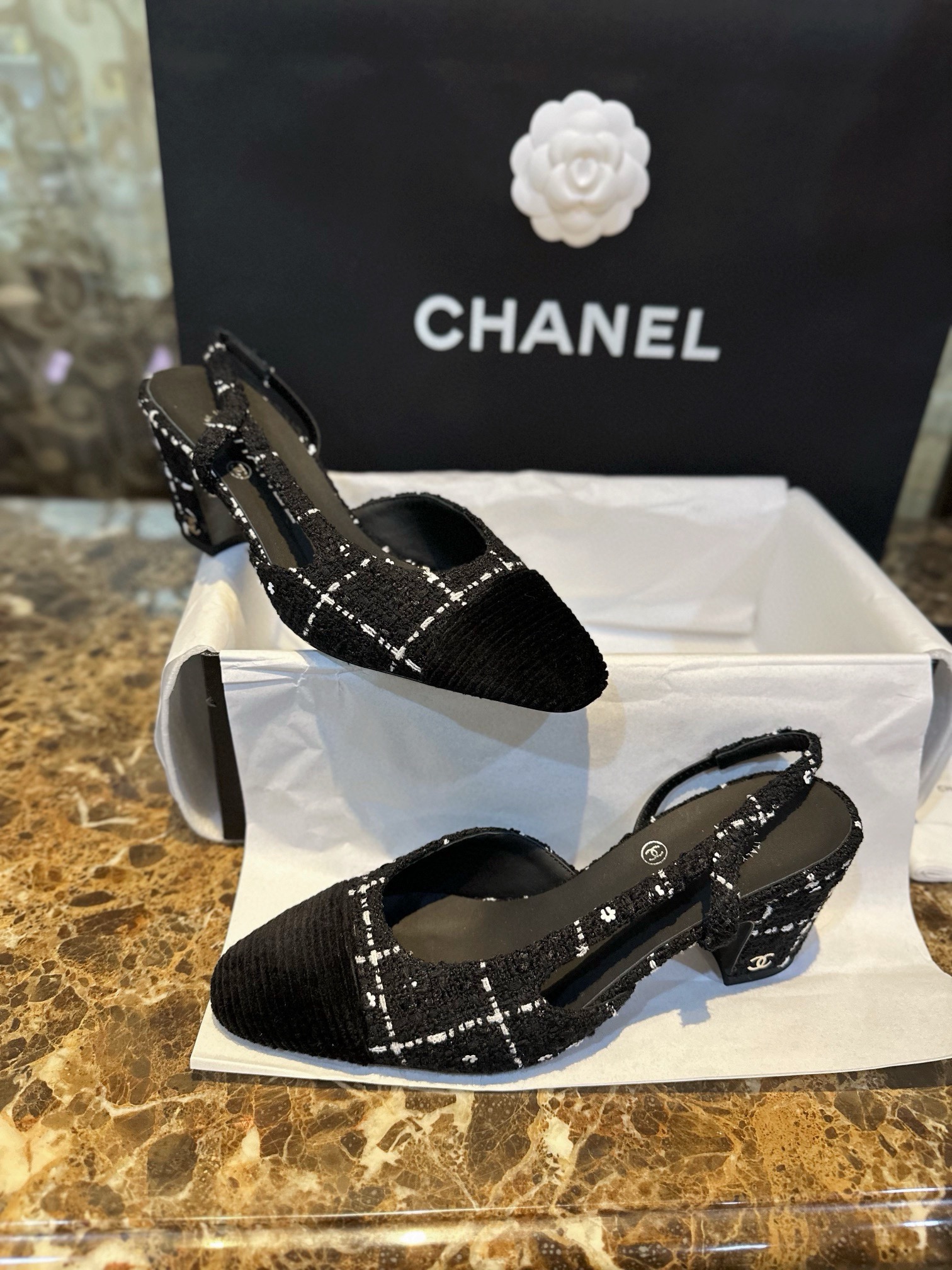 Chanel Camellia High Heels with Sparkling Sequins | Elegant Design,