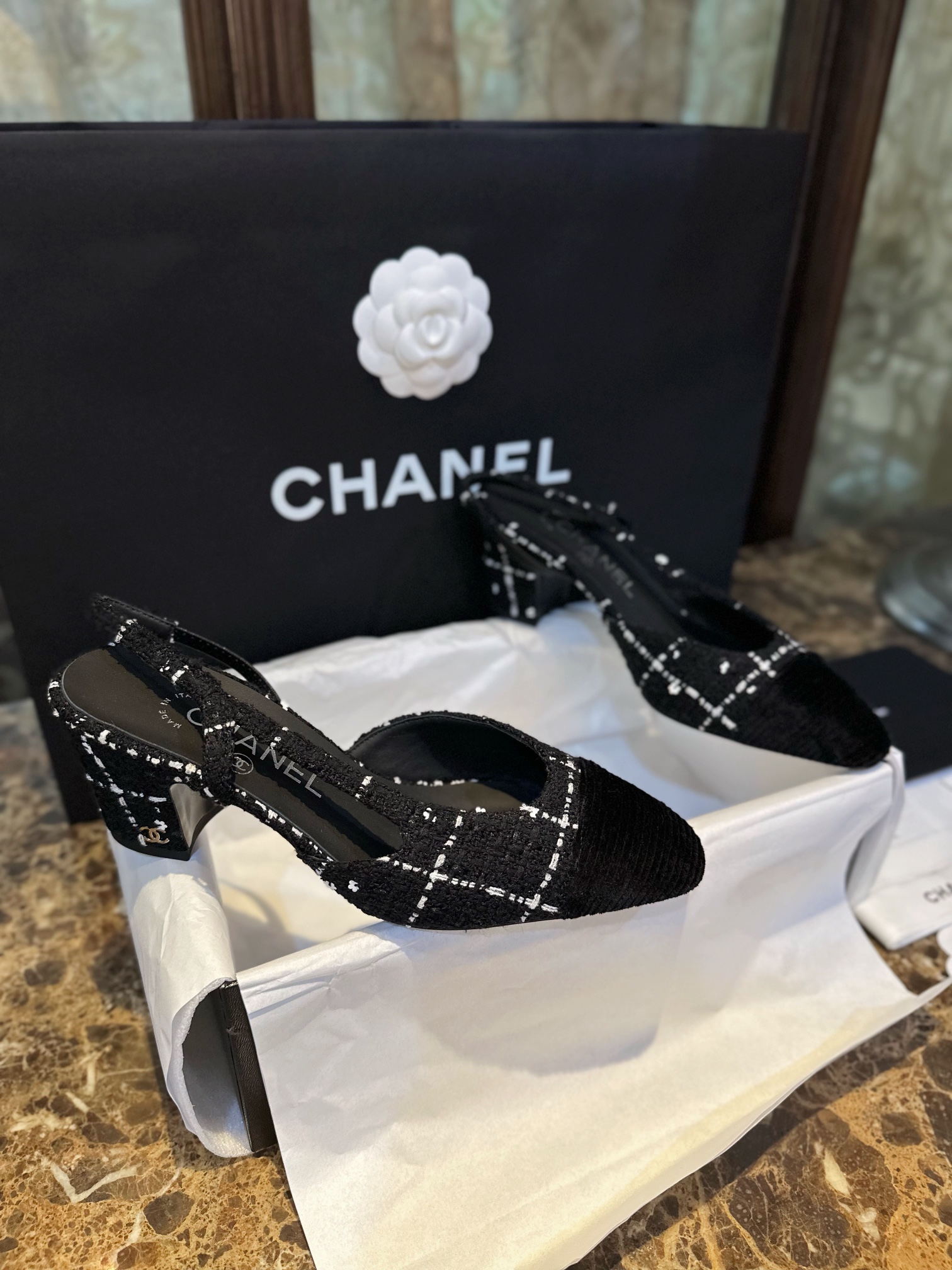 Chanel Camellia High Heels with Sparkling Sequins | Elegant Design,