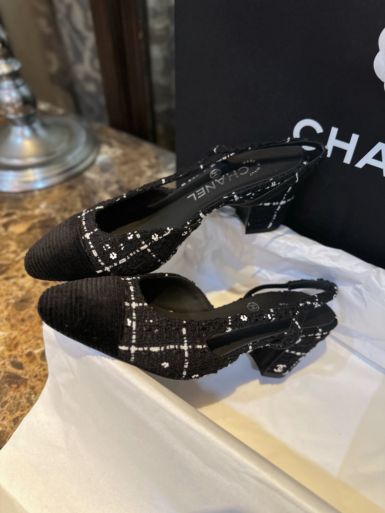 Chanel Camellia High Heels with Sparkling Sequins | Elegant Design,