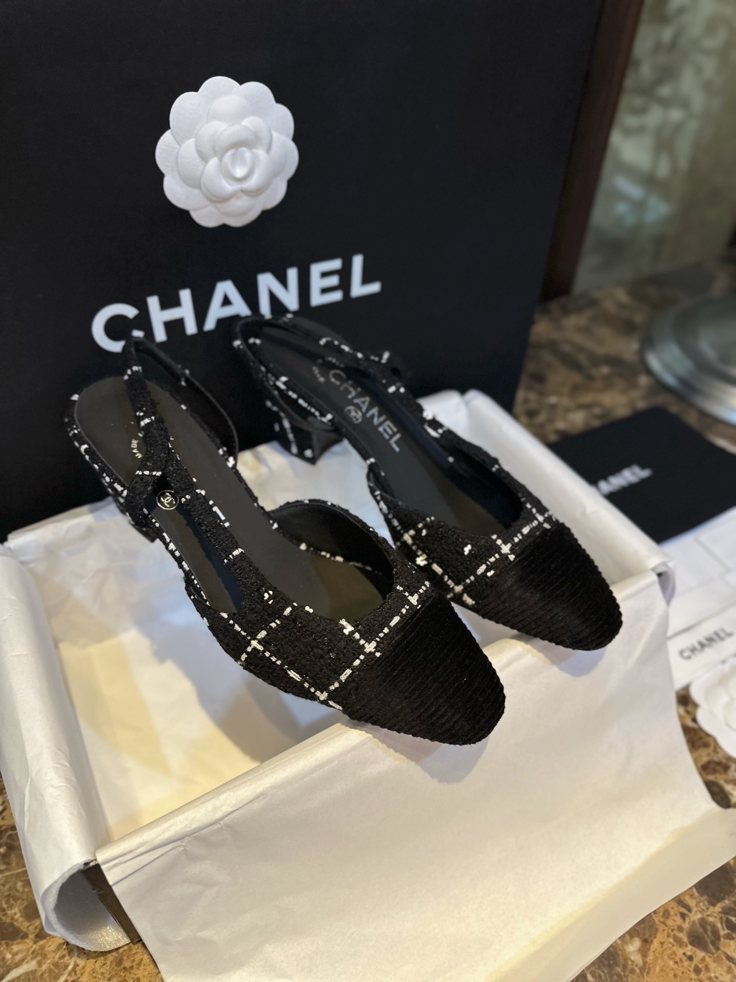 Chanel Camellia High Heels with Sparkling Sequins | Elegant Design,