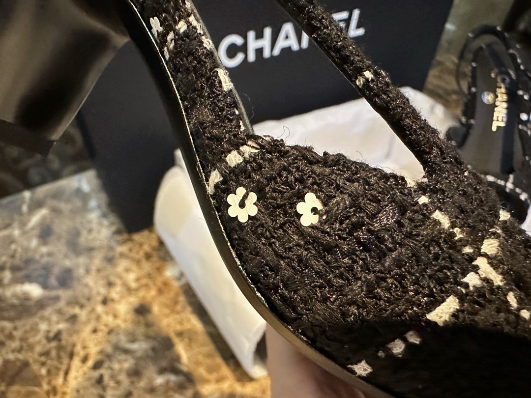 Chanel Camellia High Heels with Sparkling Sequins | Elegant Design,