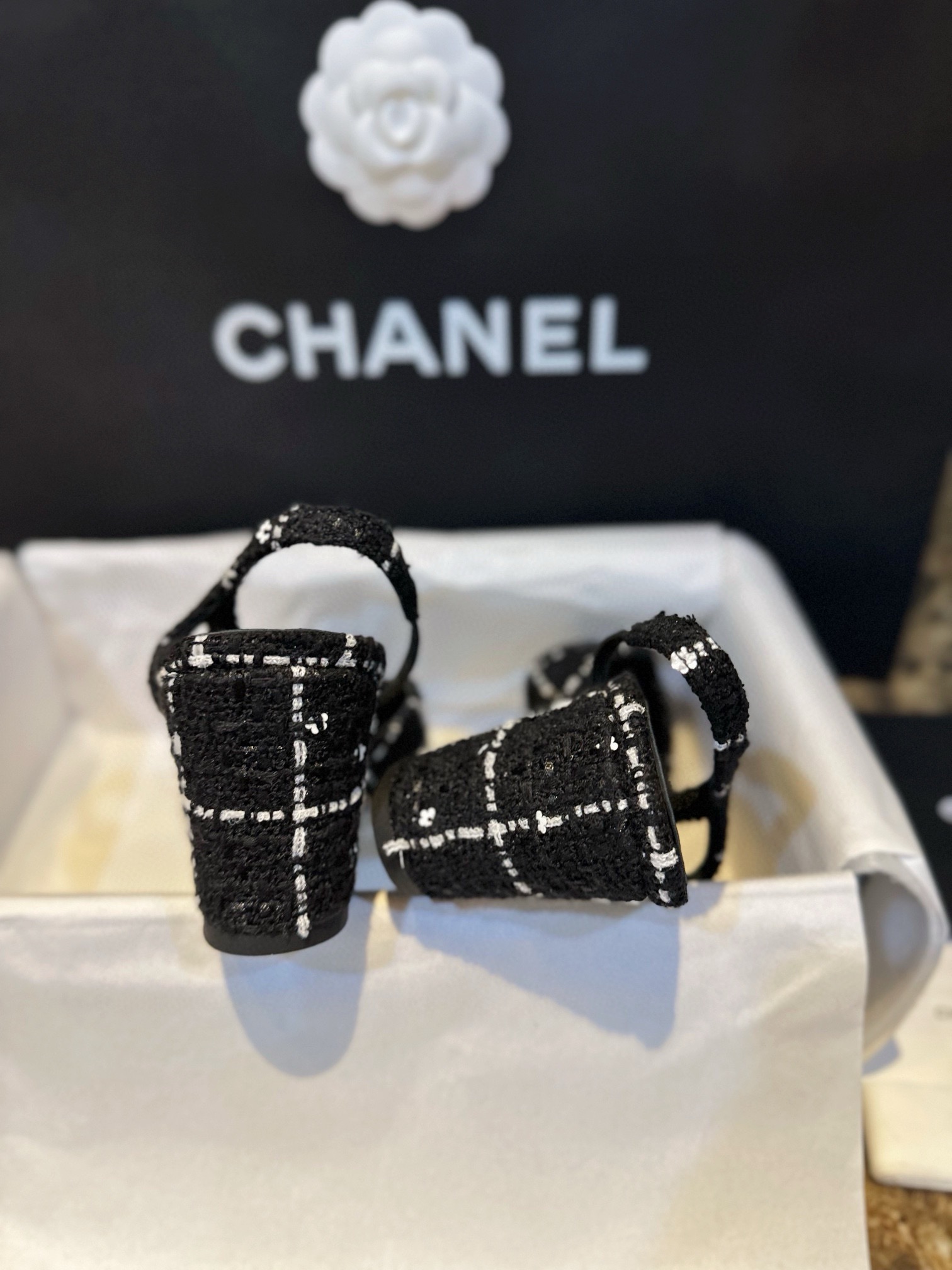 Chanel Camellia High Heels with Sparkling Sequins | Elegant Design,