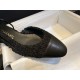 Chanel Black Tweed Flat Shoes | Tweed Fabric with Black Sheepskin and Genuine Leather Sole