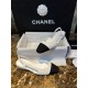 Chanel Silver Foil Coarse White Flat Shoes