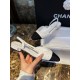 Chanel Silver Foil Coarse White Flat Shoes