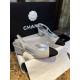 Chanel Silver Glitter Strappy Sandals with 6.5cm Heel Height 