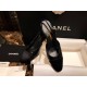 Chanel 7cm Heeled Pumps in Crinkled Black Horse Oil Leather with Silk Accents