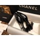 Chanel 7cm Heeled Pumps in Crinkled Black Horse Oil Leather with Silk Accents