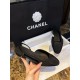 Chanel Black Glitter Flat Slingback Sandals