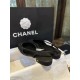 Chanel Black Glitter Flat Slingback Sandals