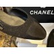 Chanel Black Glitter Flat Slingback Sandals