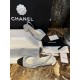 Chanel Silver Glitter Flat Slingback Sandals