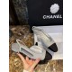 Chanel Silver Glitter Flat Slingback Sandals