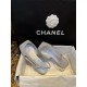 Chanel Silver Glitter Flat Slingback Sandals