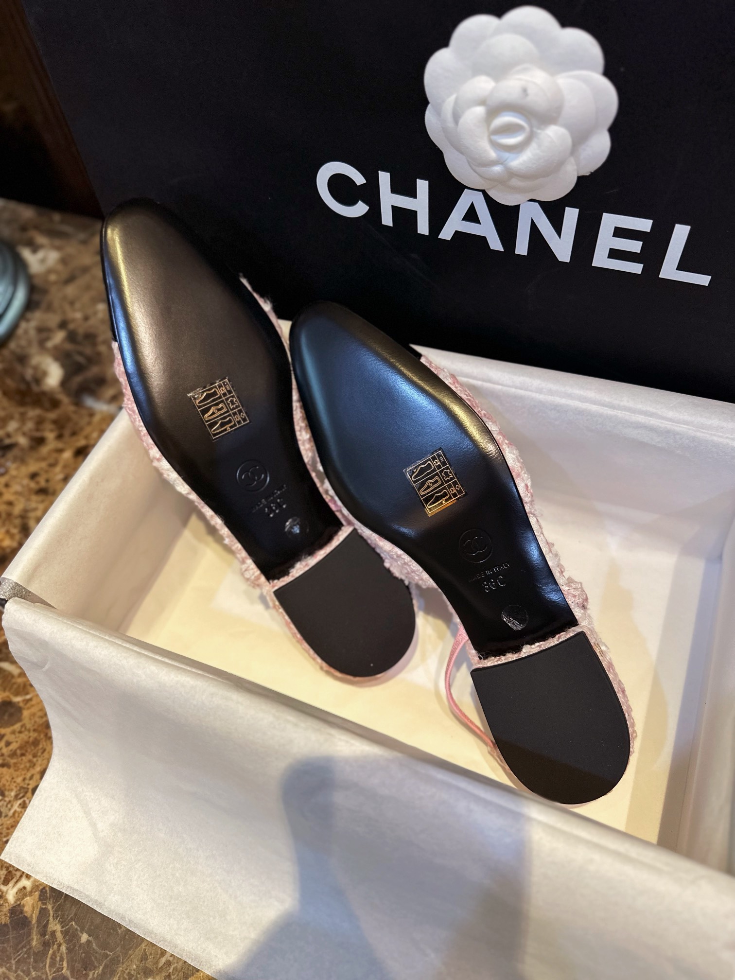 Chanel  22c Lina Belle Pink Velvet Flat Slingback 