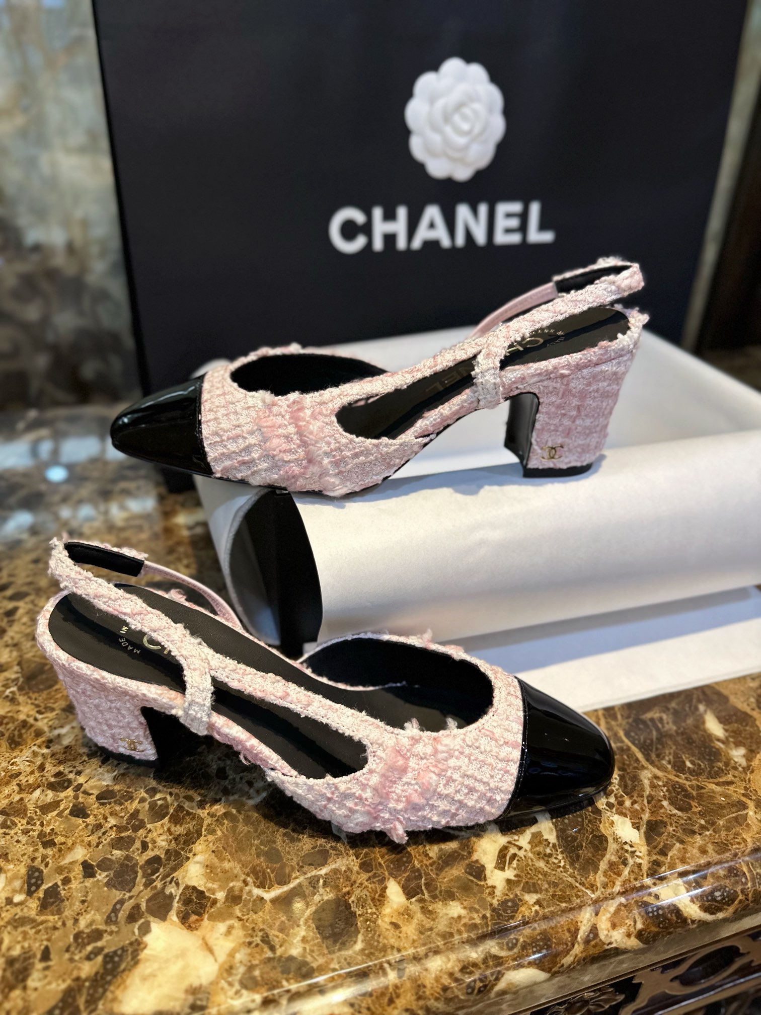 Chanel Lina Belle Pink Velvet High Heel Slingback - Adorable Fluffy Style with Pink Wool and Weaving Craftsmanship