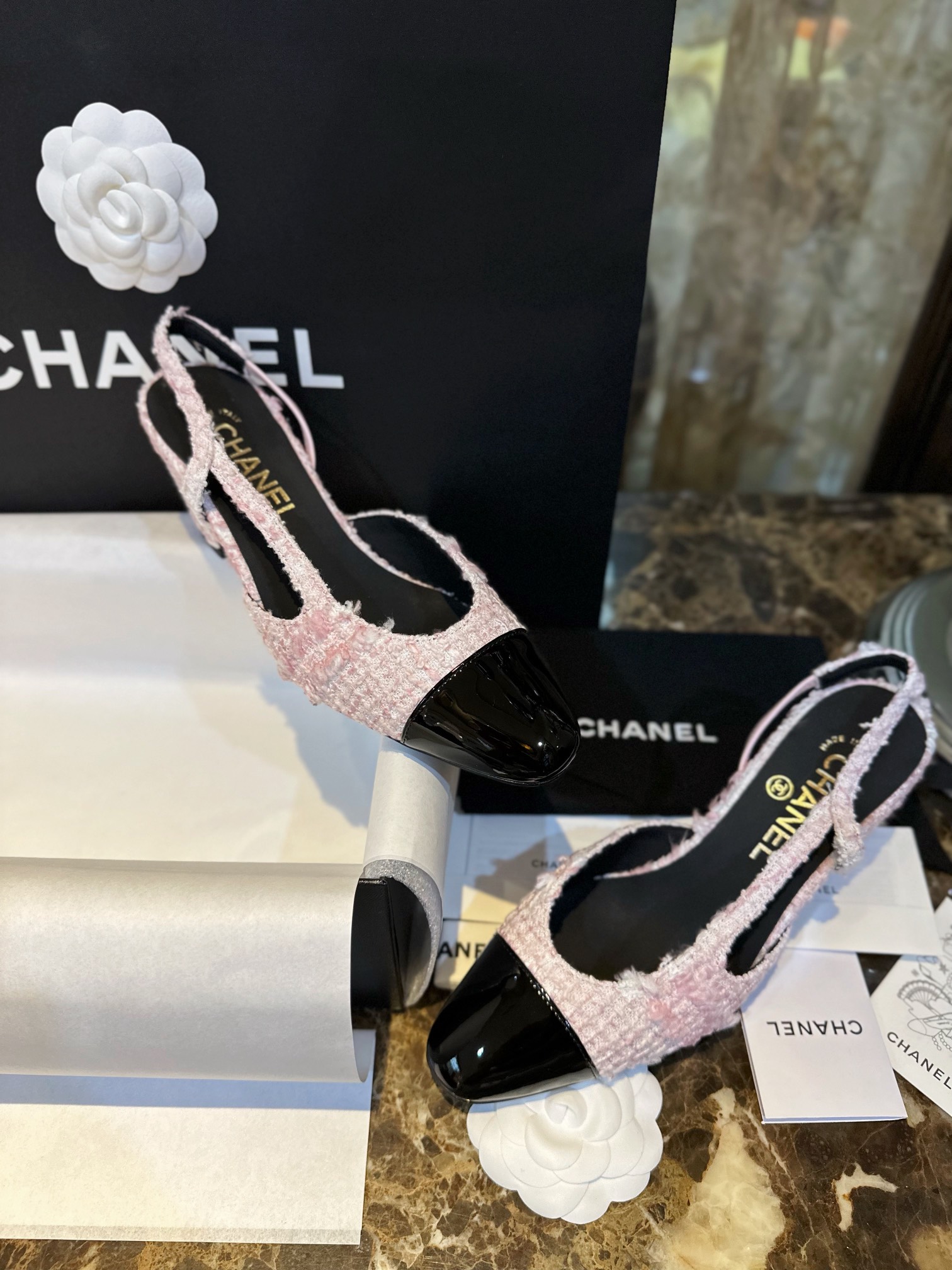 Chanel Lina Belle Pink Velvet High Heel Slingback - Adorable Fluffy Style with Pink Wool and Weaving Craftsmanship