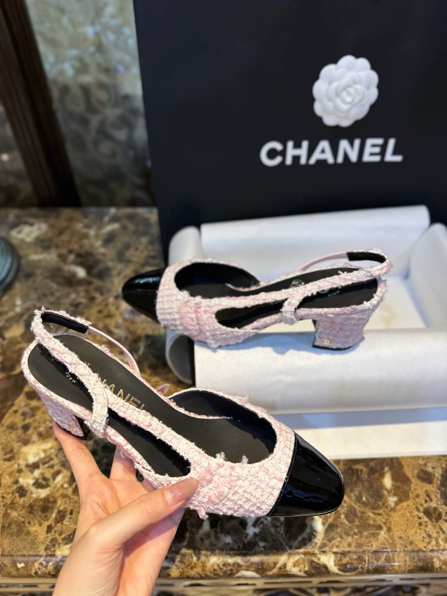 Chanel Lina Belle Pink Velvet High Heel Slingback - Adorable Fluffy Style with Pink Wool and Weaving Craftsmanship