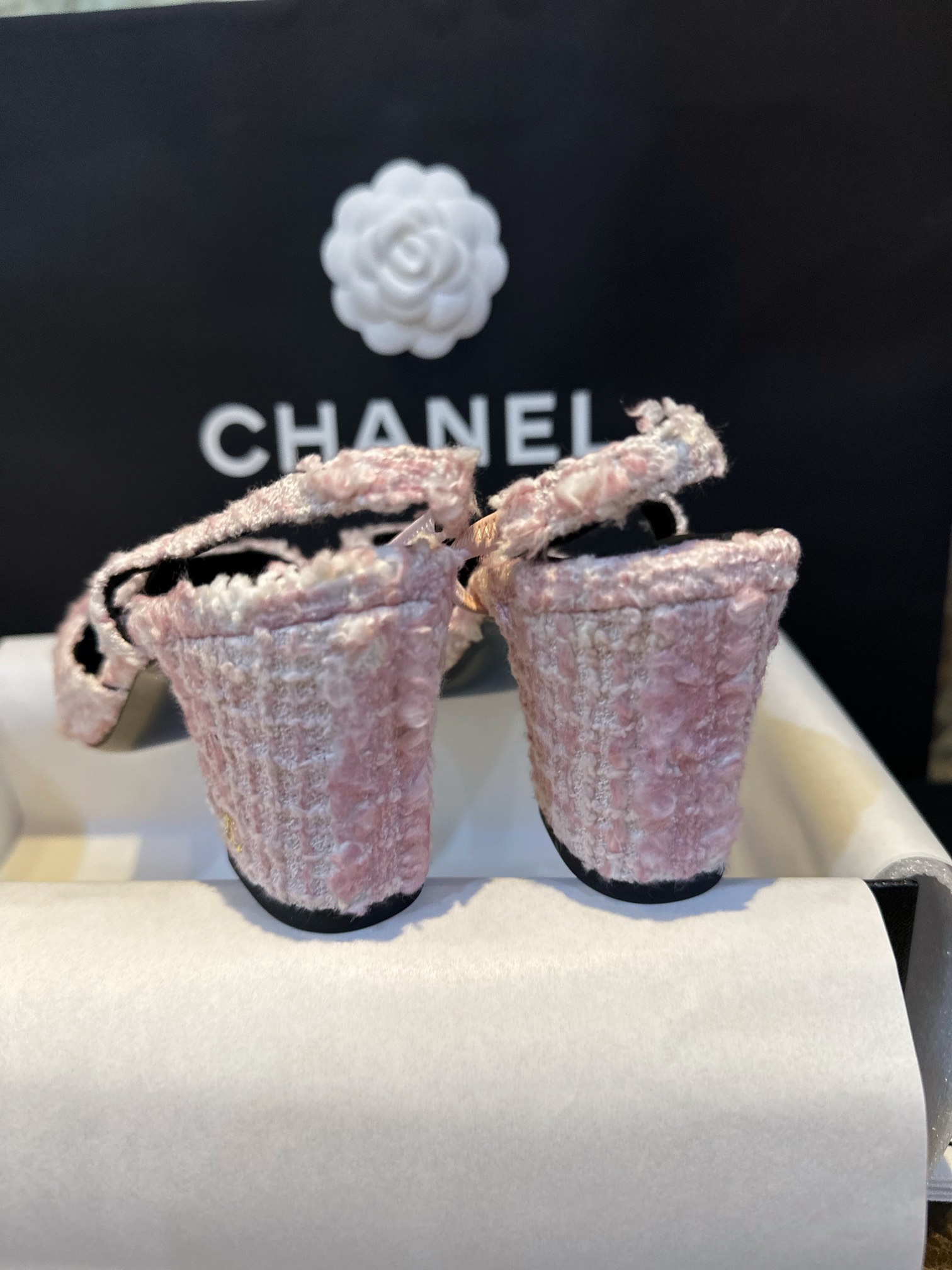 Chanel Lina Belle Pink Velvet High Heel Slingback - Adorable Fluffy Style with Pink Wool and Weaving Craftsmanship