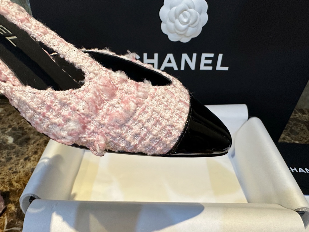 Chanel Lina Belle Pink Velvet High Heel Slingback - Adorable Fluffy Style with Pink Wool and Weaving Craftsmanship