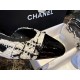 Chanel Black and White Bouclé Flat Shoes - Elegant Fusion of Calf Patent Leather