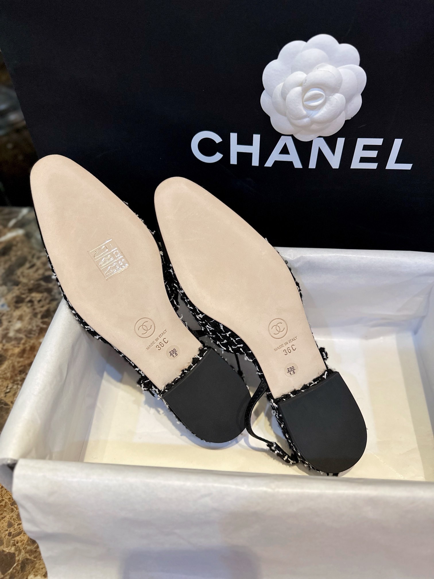 Chanel Black and White Plaid Flat Shoes - Classic Wool Plaid with  Silk, 