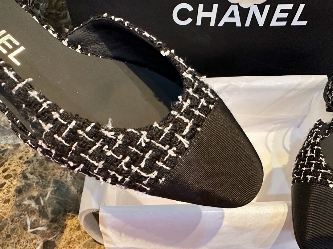 Chanel Black and White Plaid Flat Shoes - Classic Wool Plaid with  Silk, 