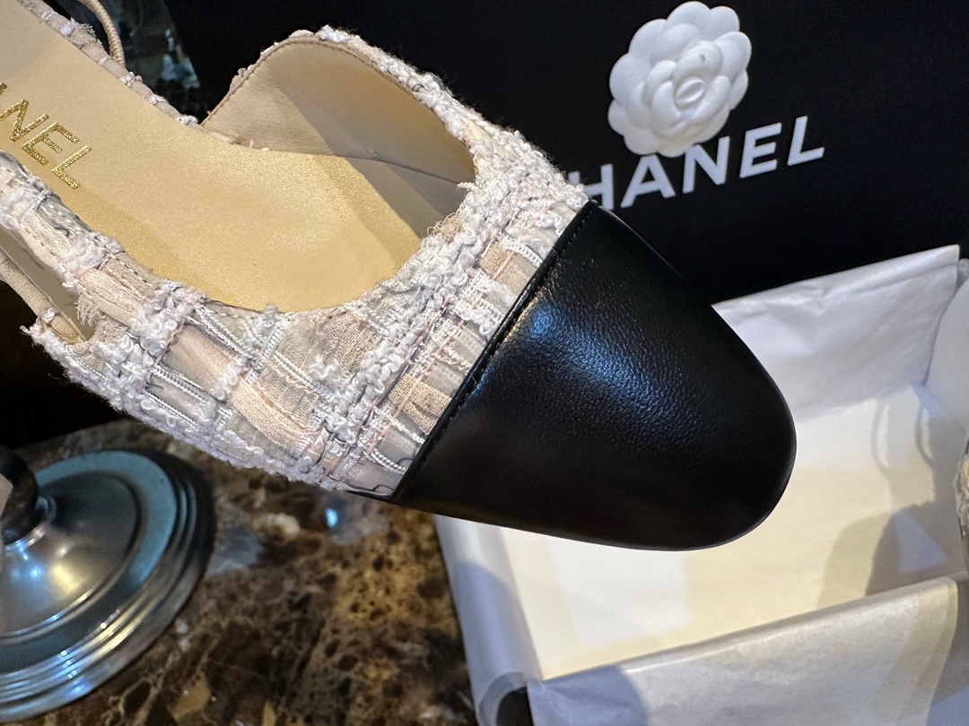 Chanel ace Letter Almond Flat Slingback - Exquisite Mesh and Printed Knit, Italian Leather Sole